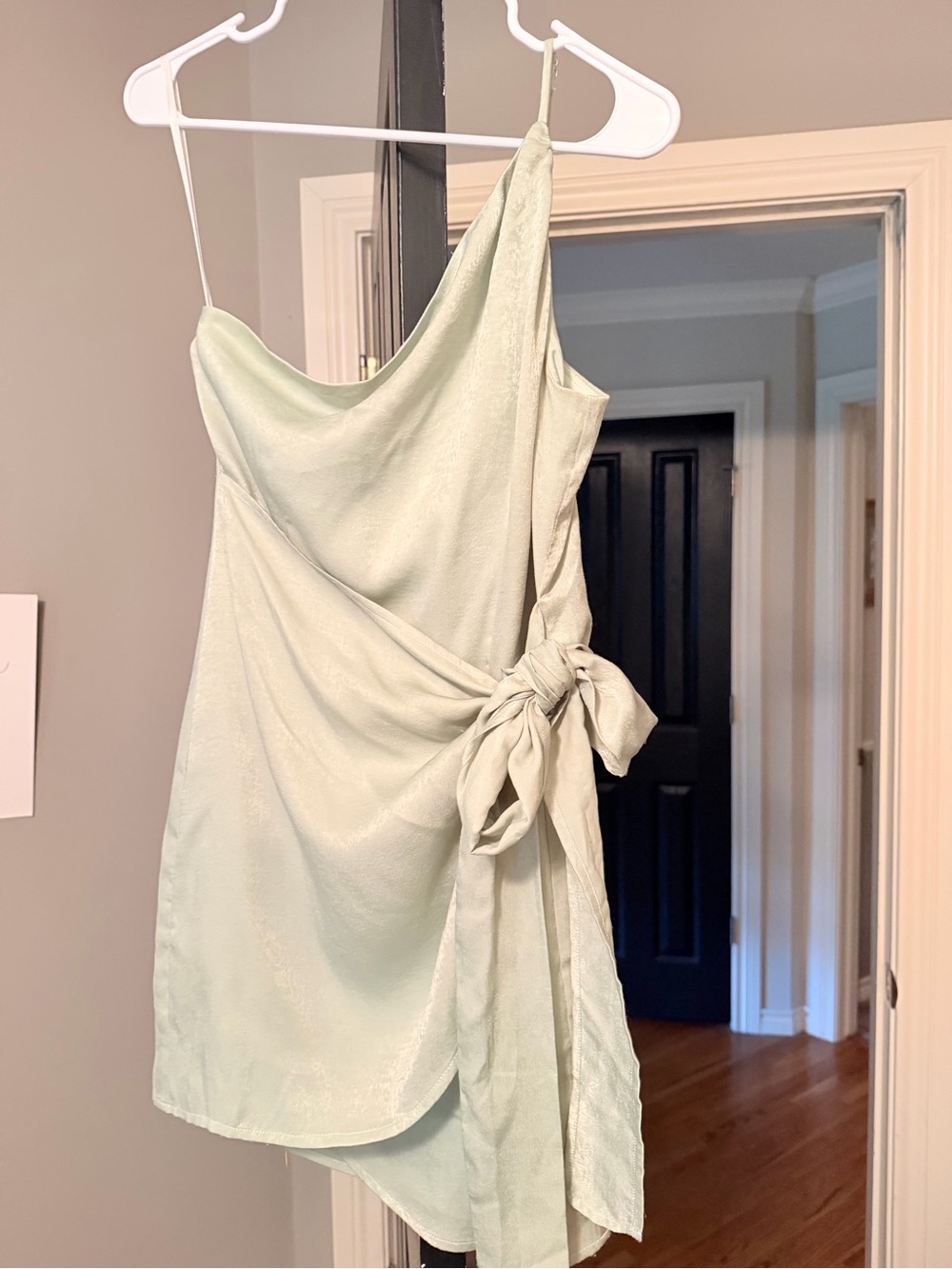 Lovers + Friends One-Shoulder Tie-Waist Dress in Sage